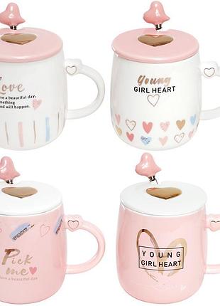 Кружка фарфоровая "girl's heart" 420мл с крышкой и ложкой