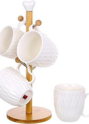 Чайный набор ceram-bamboo romb 4 чашки 300мл на деревянной стойке