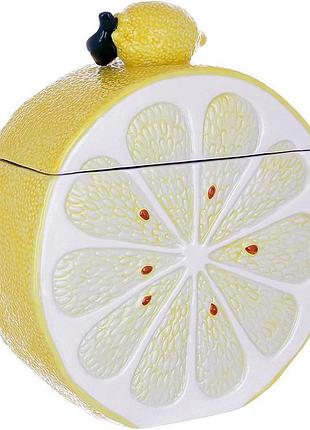 Банка керамическая "lemon" 1700 мл для сыпучих продуктов, хранения круп, сахара, кофе, чая, специй, дизайн лимон