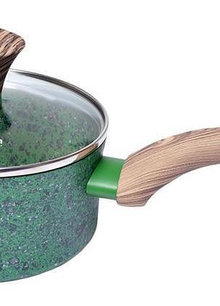 Ківш fissman malachite 1.4 л, зелений, антипригарне покриття ecostone, діаметр 16 см, з кришкою