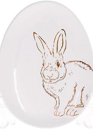 Набір керамічних овальних блюд "bunny" 16.5 см, білий із золотом, 6 шт.