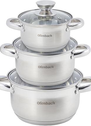 Набор 3 кастрюли ofenbach hamburg 1.1л, 1.7л, 2.4л из нержавеющей стали с 5-слойным индукционным дном