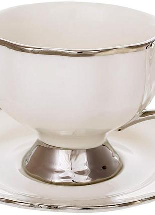 Чайный фарфоровый сервиз platinum grace на 6 персон, 250 мл, с платиновым декором, белый, подарочный