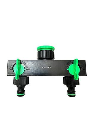 Кран для поливу presto-ps 4080 на 2 виходи, пластиковий, з внутрішньою різьбою 3/4-1 дюйм