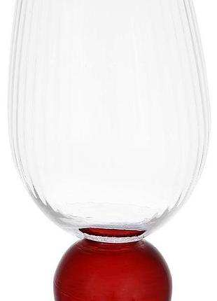 Набір 6 склянок bauble glass 450 мл прозорі на червоній ніжці-кулі, висота 15.5 см
