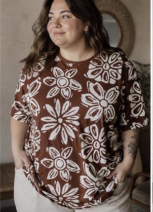 Футболка primark 3xl • трендовий tropical bloom принт • resort style • великі абстрактні квіти • oversize look