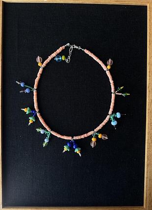 Rose naturl coral necklace with floral pendants silver 925