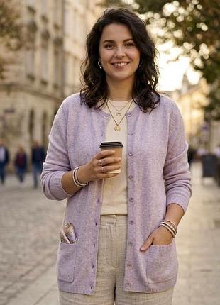 Вовняний кардиган m&amp;s collection бузкового кольору светр джемпер кофта