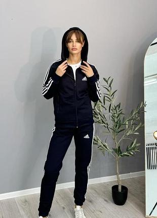 Спортивний костюм жіночий adidas синій на флісі з капюшоном l