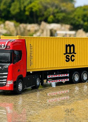 Модель грузовика scania s730 1:50 металлическая, фура-контейнероз с прицепом, свет, звук, инерционный механизм