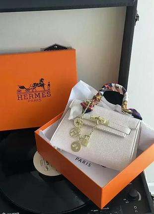 Шкіряна жіноча сумка hermes kelly з хустинкою стильна сумочка для дівчини гермес брендова класична для жінки