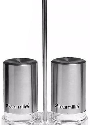 Набір для спецій kamille grinder set: солонка, перечниця 2х40мл зі склом та нержавіючої сталі на підставці