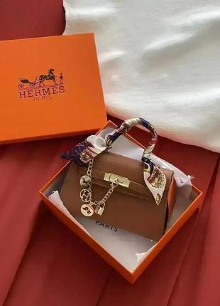 Шкіряна жіноча сумка hermes kelly з хустинкою стильна сумочка для дівчини гермес брендова класична для жінки