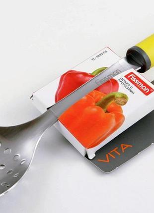 Ложка поварская fissman vita перфорированная, 34 см, из нержавеющей стали, желтая ручка