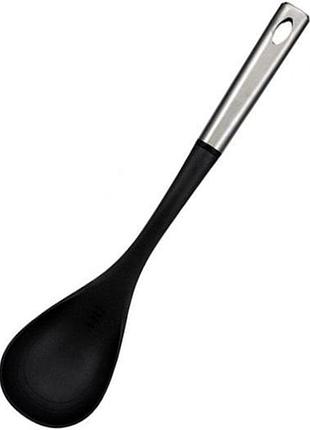 Поварская ложка bergner foodies 36 см нейлоновая, для антипригарной посуды, с ручкой из нержавеющей стали, черная