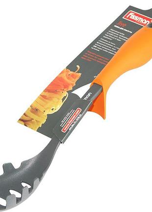 Ложка для спагетти fissman jive 32см нейлоновая, оранжевая ручка, для антипригарного покрытия, кухонная