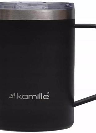 Термокружка kamille black 360мл с ручкой, черная