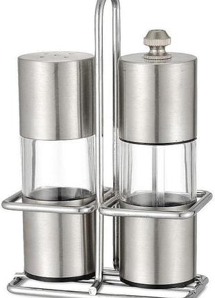 Набір для спецій kamille grinder set: перцемолка, солонка на підставці 10х14.5см, скло/нержавіюча сталь
