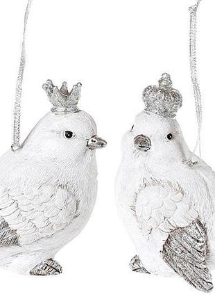 Набор 2 подвески "королевские птички" white silver 12х6х10см