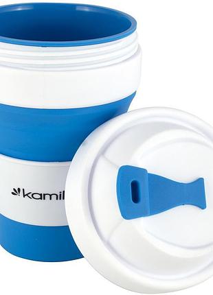 Спортивна складна пляшка kamille для води 350мл, силікон, синій
