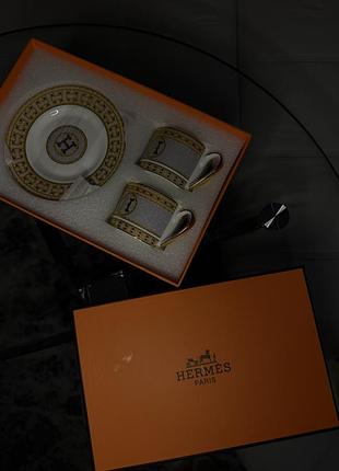 Набор фарфоровых чашек hermes gold white