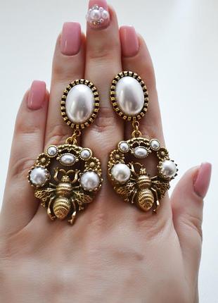 Роскошные серьги пчелы с жемчугом сережки dolman bijoux
