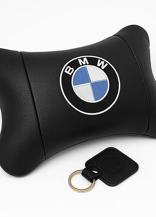 Подушки на сидіння з логотипом bmw 1шт, подушки в машину з натуральної шкіри, дорожня подушка для шиї hy-38