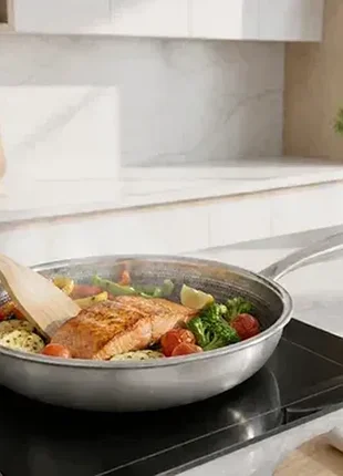 Професійна сковорода benson chef bn-439 22×4,8 см з нержавіючої сталі та антипригарним покриттям