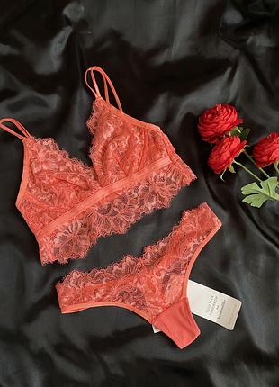 Мереживний комплект білизни в кораловому кольорі на xs/xxs від hunkemoller