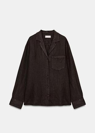 Льняная рубашка цвет шоколад s zara 100% лен