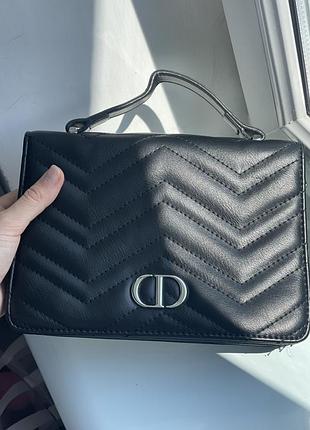 Стильна чорна сумка крос-боді в стилі dior (стьобана екошкіра)