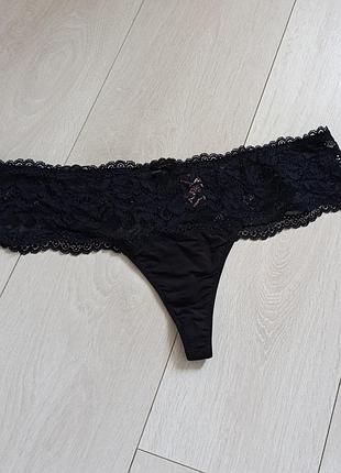Чорні трусики ажурні стрінги мереживні бікіні кружевні танга hunkemoller xl 2xl 14 16 42 44 50 52