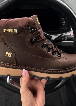 Мужские зимние кожаные ботинки caterpillar expensive chocolate