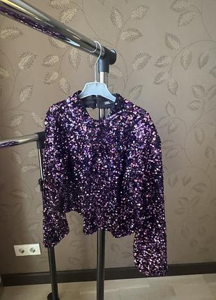 Укорочена блуза  топ  з паєтками zara