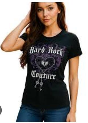 Чорна футболка hard roch couture з фіолетовим готичний принтом у формі серця замочка та ключів