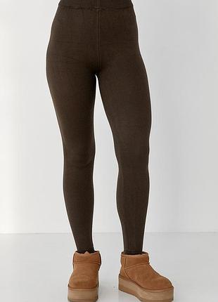 Лосины на меху со штрипками - коричневый цвет, one size (имеется размеры)