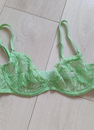 Зеленый бюстгальтер ажурный бюст кружевной лиф кружевый primark 32d 70d