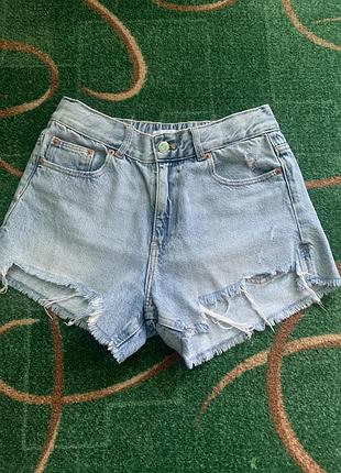 Джинсові шорти zara з високою посадкою та рваним краем (розмір 13-14 років / 164 см)