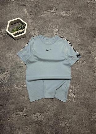 Футболка nike оригинал голубая мужская спортивная футболка найк с лампасами микросвуш
