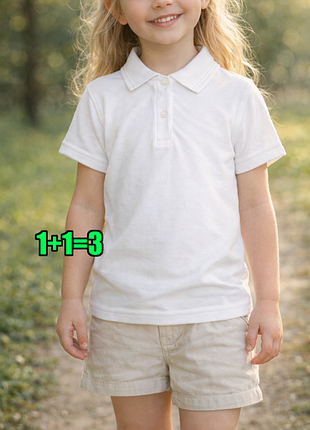 🤩1+1=3** базовая белая футболка поло хлопок f&amp;f на девочку 4 - 5 лет