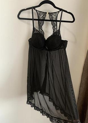 Пеньюар ночнушка с часшккми сетка h&m xs-s размер черная