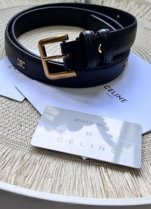 Брендовий шкіряний ремінь чорний celine з документами