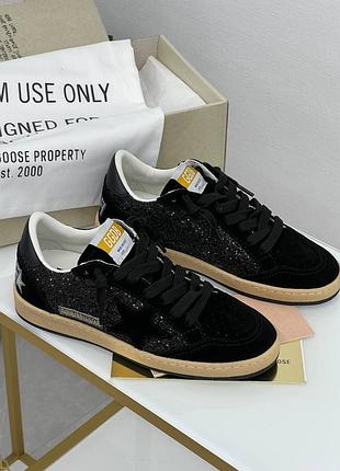 Жіночі чорні блискучі кеди кросівки голден гусал стар golden goose ggdb ball star