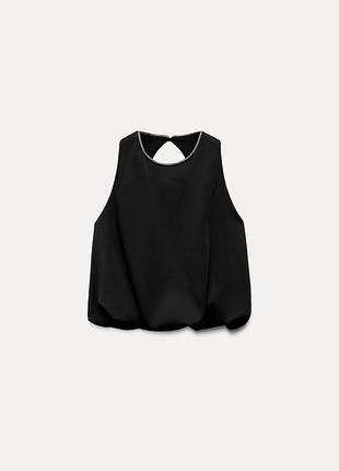 Жіночий чорний топ балон з камінцями zara😍 святковий топ