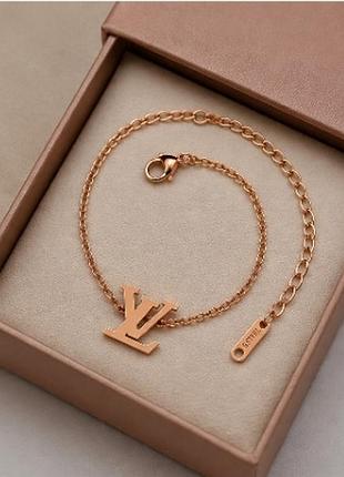 Браслет жіночий із підвіскою lv, регульований, stainless steel