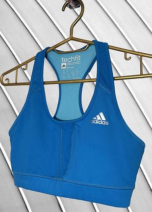 Жіночий синій спортивний топ adidas techfit s 44 оригінал адідас топ з чашечками техфіт синій бра для спорту фітнесу 44