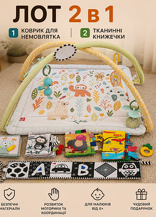 Игровой развивающий коврик для младенца с дугами + 5 тканевых книжек