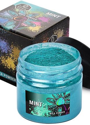 Слюдяний пігментний порошок mint (м’ята) для смоли мила макіяжу манікюру soap shop банка 57 грам