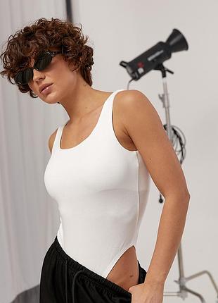 Женское однотонное трикотажное боди - молочный цвет, one size (имеется размеры)