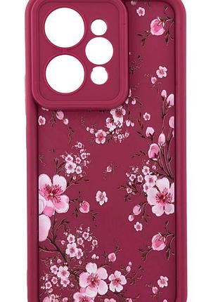 Чехол shock case print для realme 15 5g (rmx5106) бампер силиконовый бордовый с рисунком цветы
